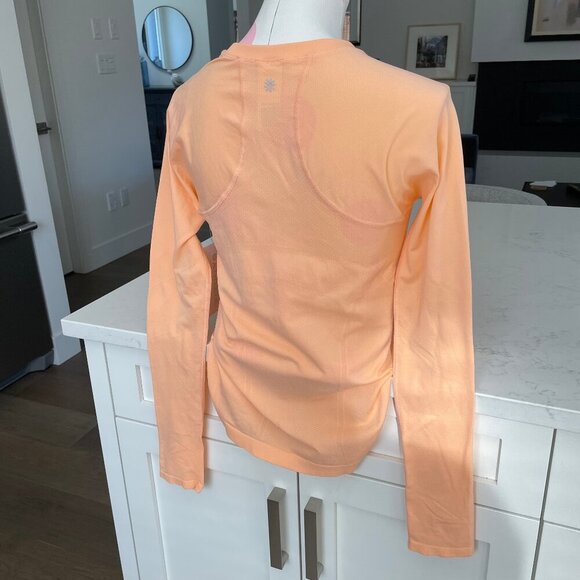 Athleta Momentum Seamless Lg Sleeve Crew Neck Nylon Top Tangerine Peach Sz M NWT - Picture 9 of 15